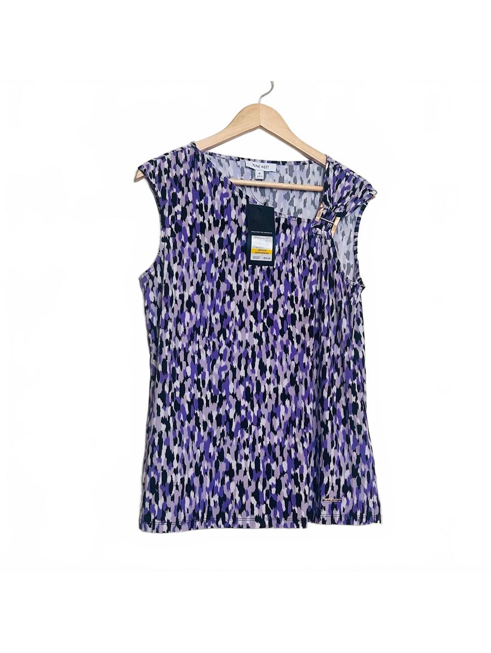 NWT Nine West Sleeveless Abstract Print Blouse L Purple Black White